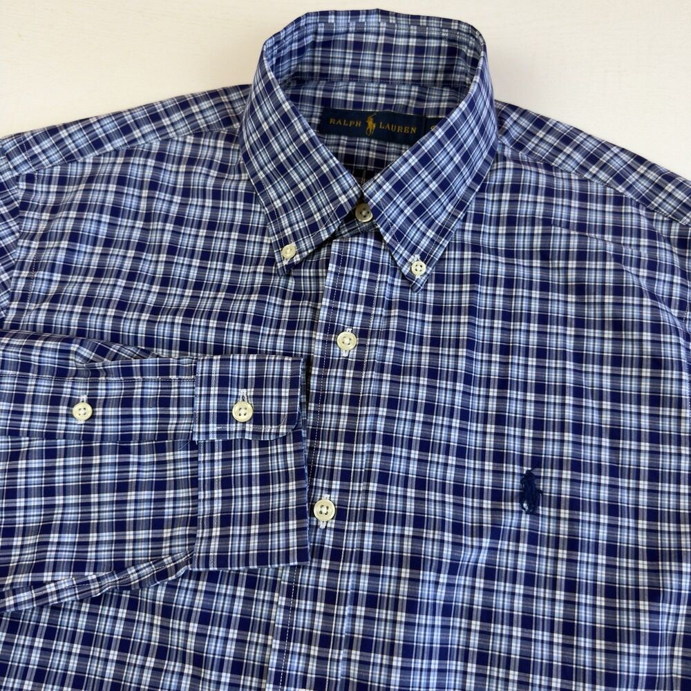 New Polo Ralph Lauren Button Down Shirt Mens Small Blue Plaid Cotton Preppy Pony